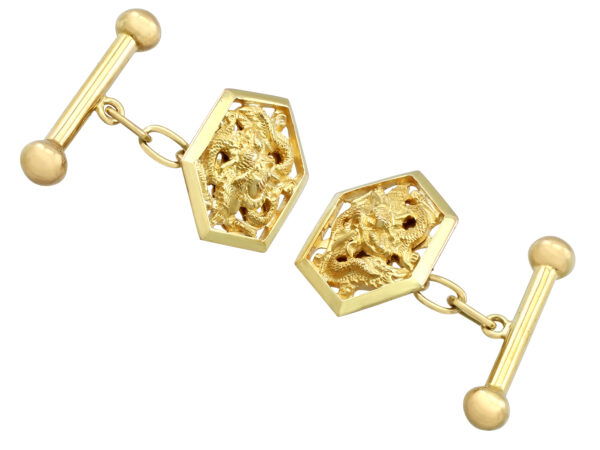 pair of gold Chinese dragon cufflinks