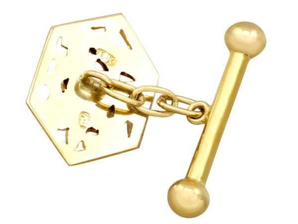 underside of gold Chinese dragon cufflinks with chain link
