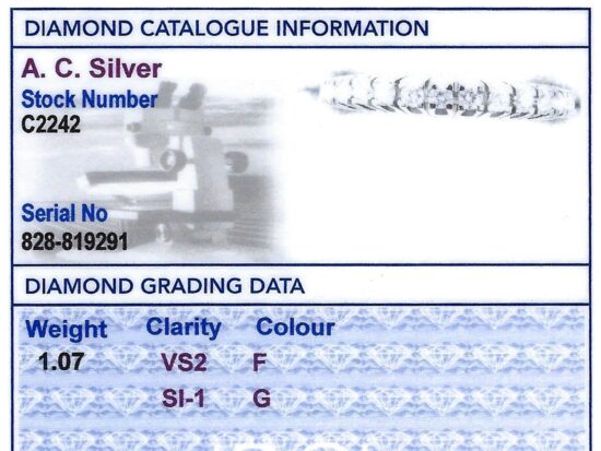18ct White Gold Full Eternity Ring grading card