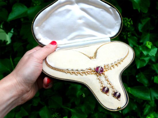 Antique Pearl and Crystal Necklace boxed outside