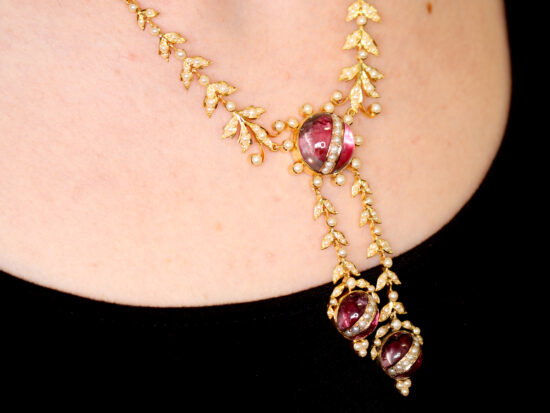 Antique Pearl and Crystal Necklace wearing