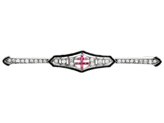 Antique Diamond and Ruby Bar Brooch