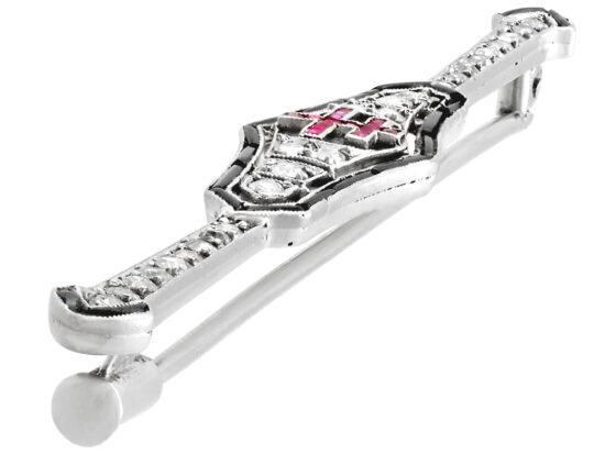 Antique Diamond and Ruby Bar Brooch