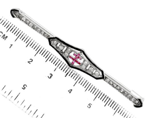 Antique Diamond and Ruby Bar Brooch size