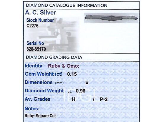 Antique Diamond and Ruby Bar Brooch grading card