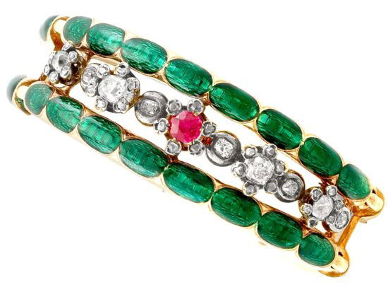 Antique Russian Ruby Diamond Gold Bangle