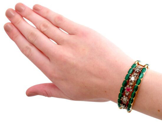 Ruby Diamond Gold Bangle On Wrist