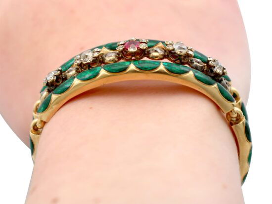 Enamel Ruby Bracelet Worn Close-Up