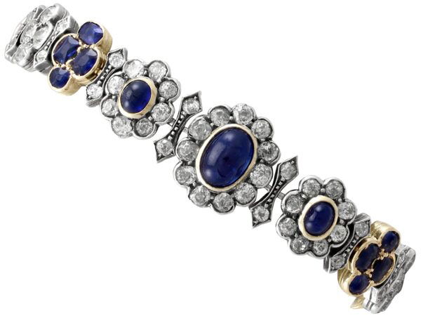 Antique French Sapphire Diamond Yellow Gold Bracelet