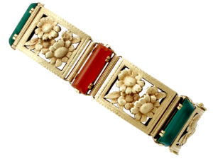 Antique Agate Malachite Yellow Gold Bracelet