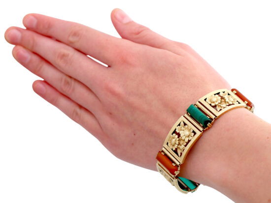 Agate Malachite Gold Bracelet On Wrist