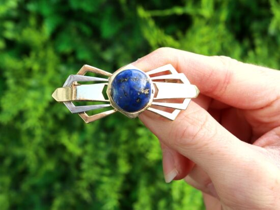Lapis Lazuli Brooch in Gold outside