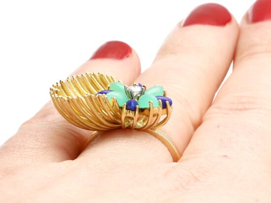 Chrysoprase Diamond Ring Worn Closeup