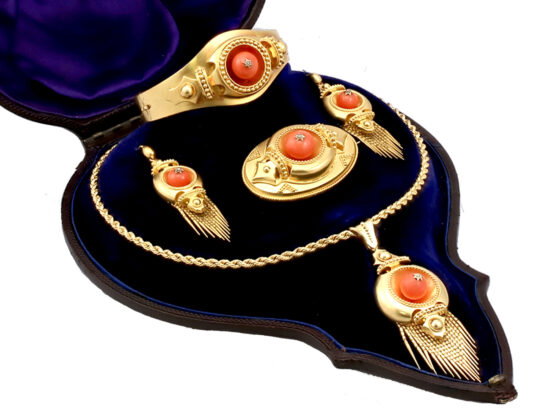 Coral Diamond Gold Jewellery Set