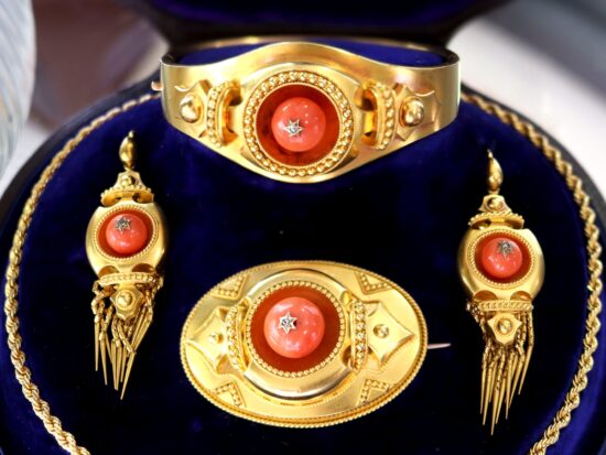 Antique Coral Jewellery Set Boxed