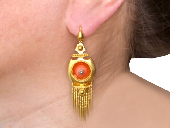 Victorian Coral Earrings In Ears