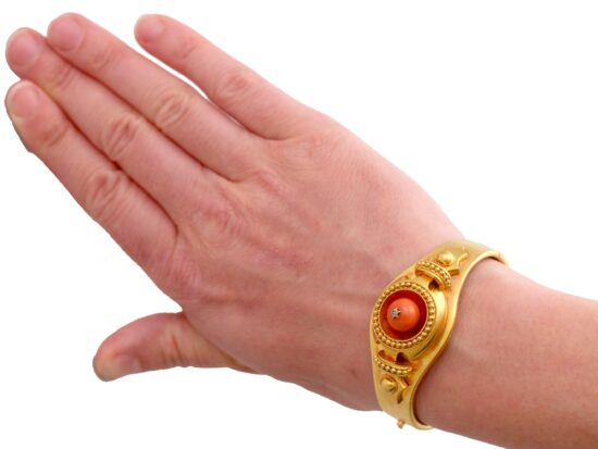 Coral Diamond Bangle On Wrist