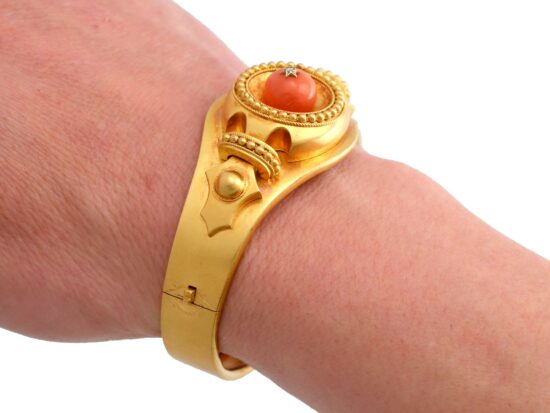 Wearing Coral Bead Bangle Close Close Up