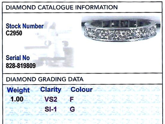 1940s Diamond Full Eternity Ring grading card