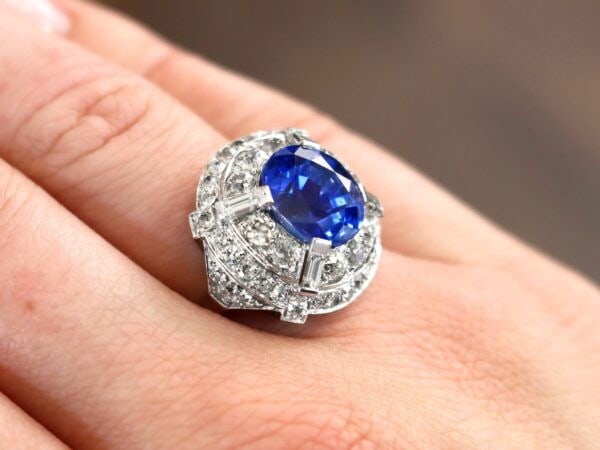 wearing antique diamond sapphire cocktail ring