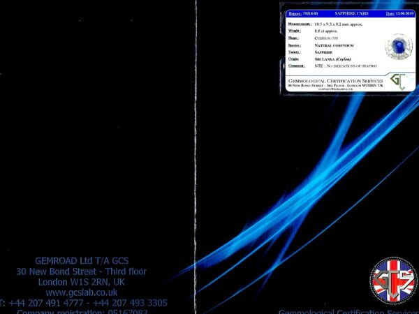 Ceylon sapphire and diamond cocktail ring certificate