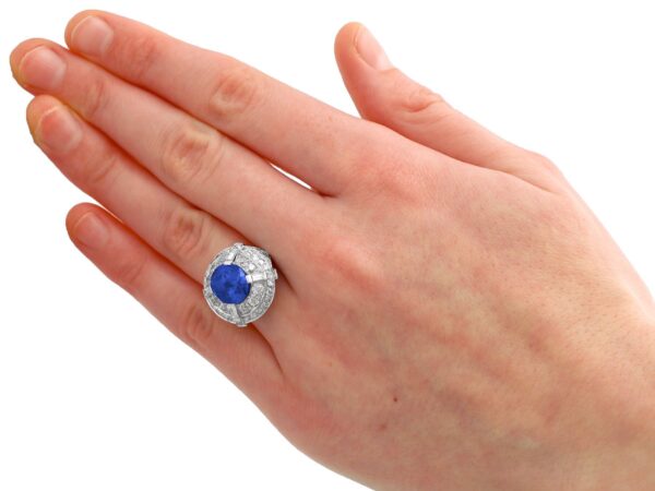 art deco sapphire cocktail ring on hand