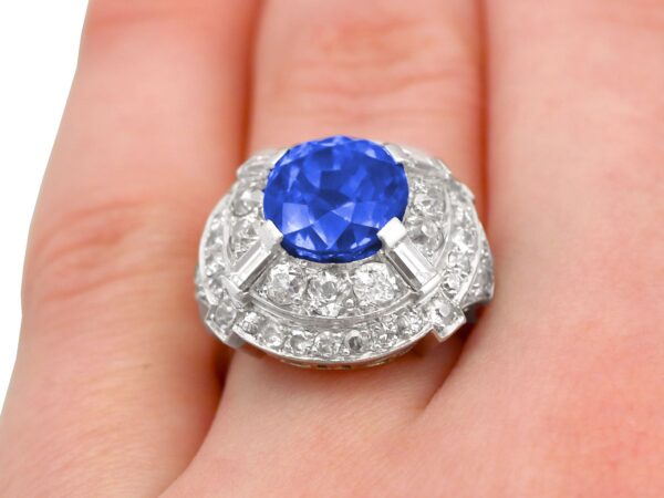 antique diamond sapphire cocktail ring on finger