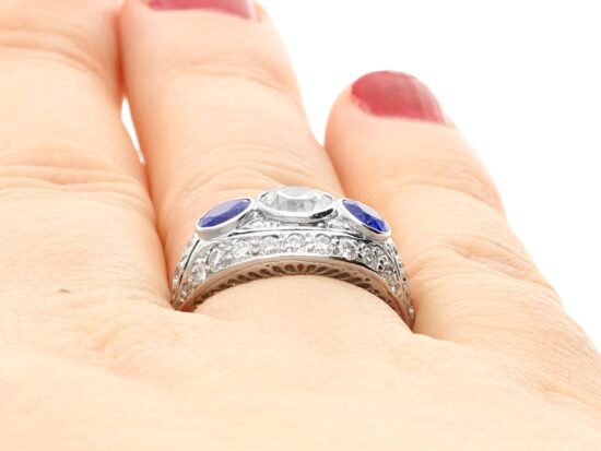 wearing 1930's sapphire and diamond cocktail ring