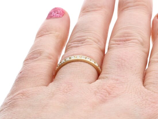Vintage Gold Eternity Diamond Ring on finger