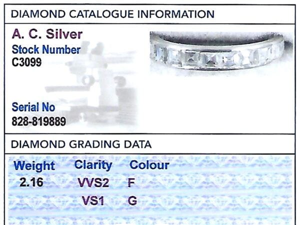 princess and baguette cut eternity ring grading card