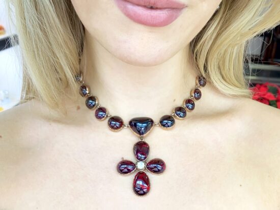 Garnet Choker Being Worn Closeup