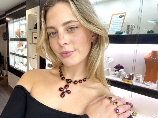 Garnet Cross Pendant On Neck
