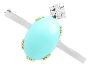 Vintage Turquoise Diamond White Gold Bangle
