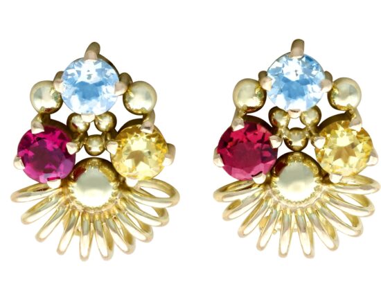 Aquamarine Garnet Citrine Earrings Front
