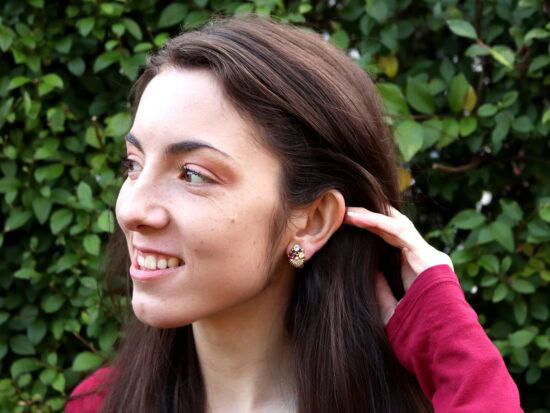 Garnet Earrings Being Worn Closeup