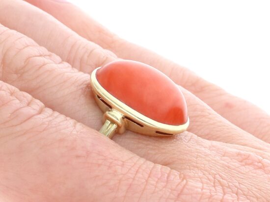 Wearing Cabochon Coral Ring
