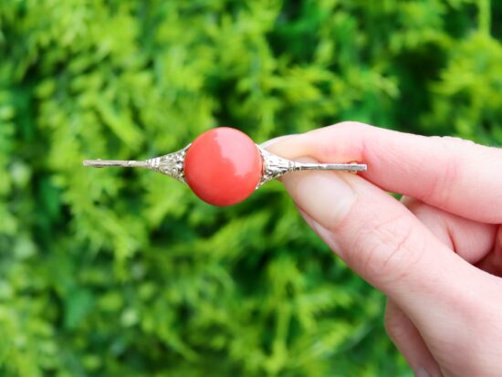 Coral Gold Bar Brooch Front