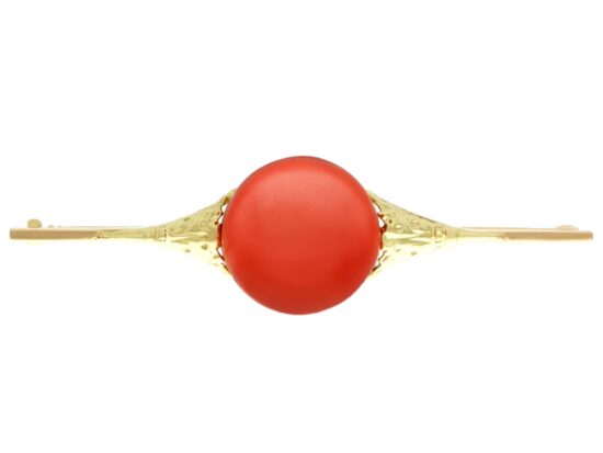 German Coral Bar Brooch Detail