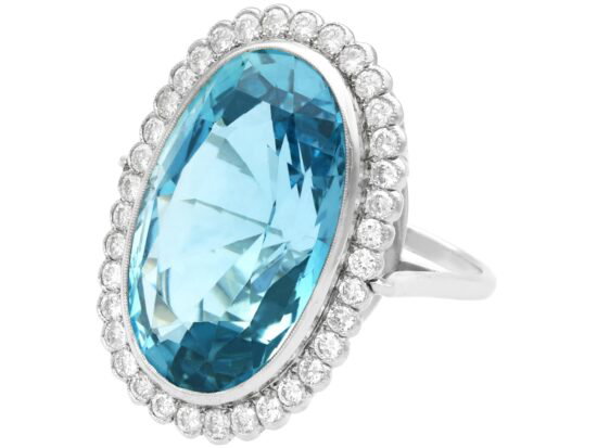 platinum Vintage Aquamarine Ring with diamonds