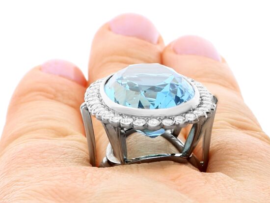 Vintage Aquamarine Ring on finger