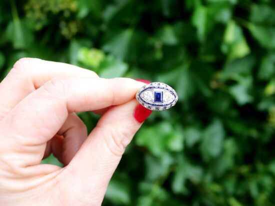 French platinum sapphire and diamond ring outside