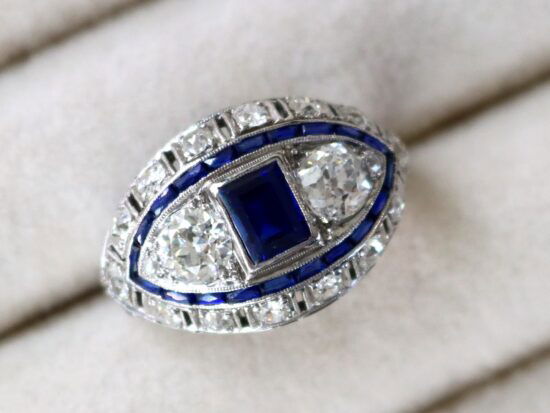 Basaltic sapphire and diamond ring
