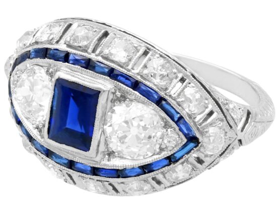 Basaltic sapphire and diamond ring