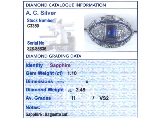sapphire and diamond ring grading card