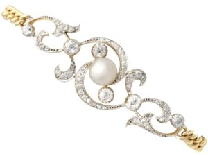 Antique Saltwater Pearl Diamond Gold Bracelet