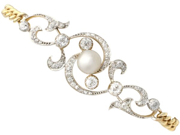 Antique Saltwater Pearl Diamond Gold Bracelet