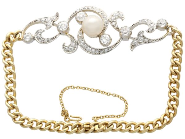Natural Pearl Diamond Yellow Gold Bracelet
