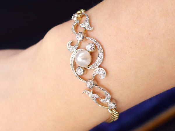 Pearl Diamond Gold Bracelet On Wrist