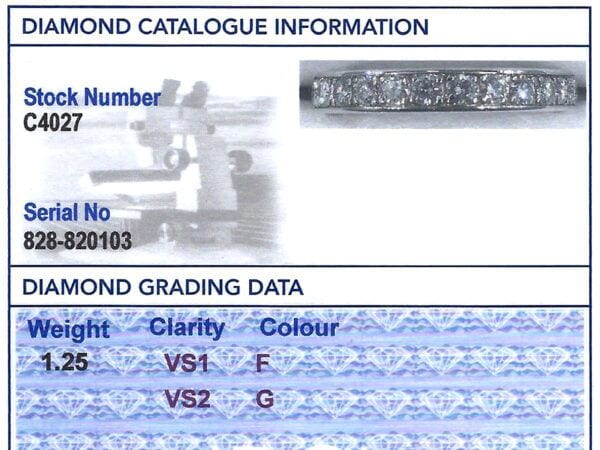 18ct White Gold diamond Eternity Ring grading card