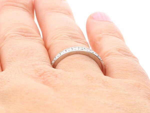 18ct White Gold diamond Eternity Ring on finger